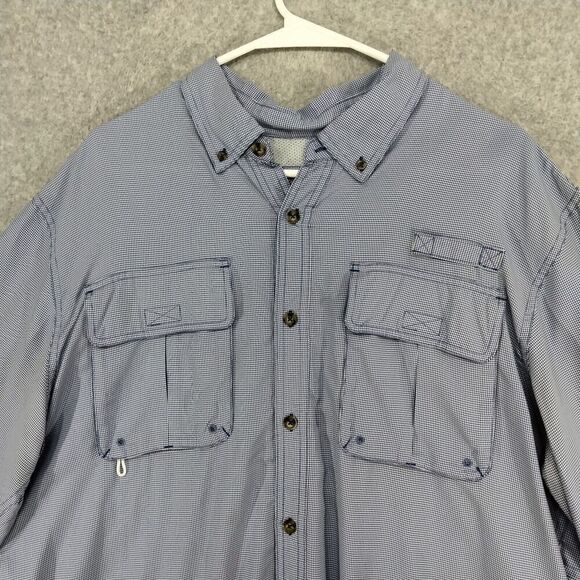 Cabela's Mens Large Blue Fishing Gingham Short Sleeve Vented Button Up Outdoor - Picture 2 of 9
